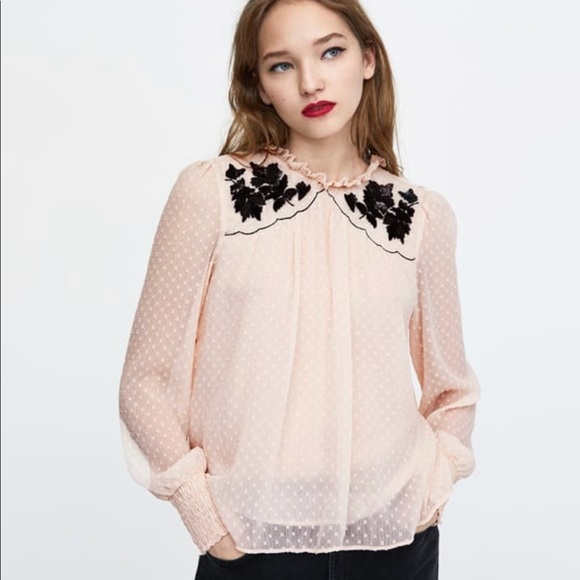 Zara Tops - Zara Contrasting dotted mesh top